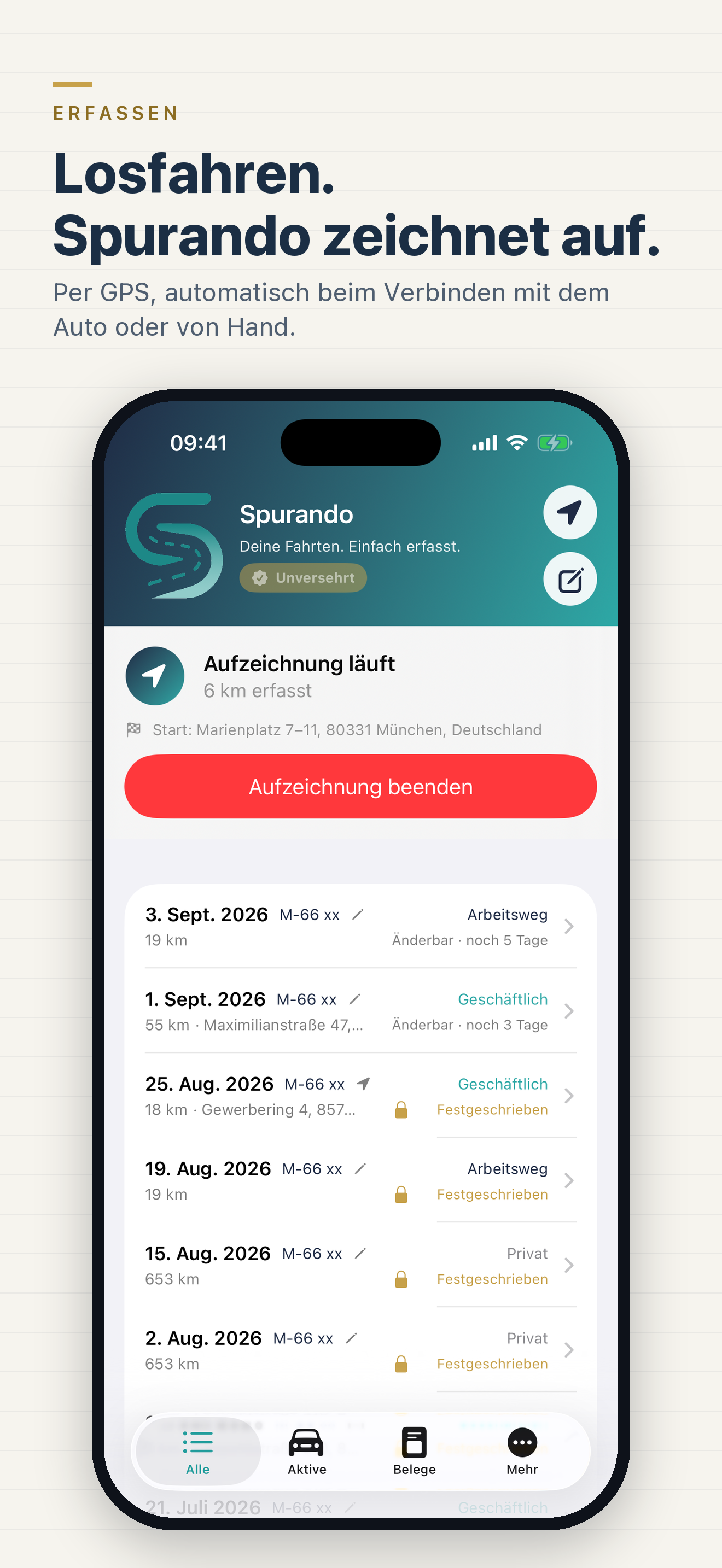 Erfassen — losfahren, Spurando zeichnet auf