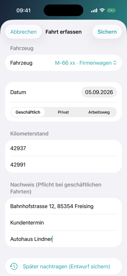 Spurando — Fahrt von Hand erfassen