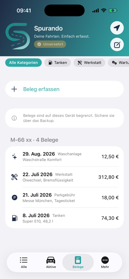 Spurando — Belege je Fahrzeug