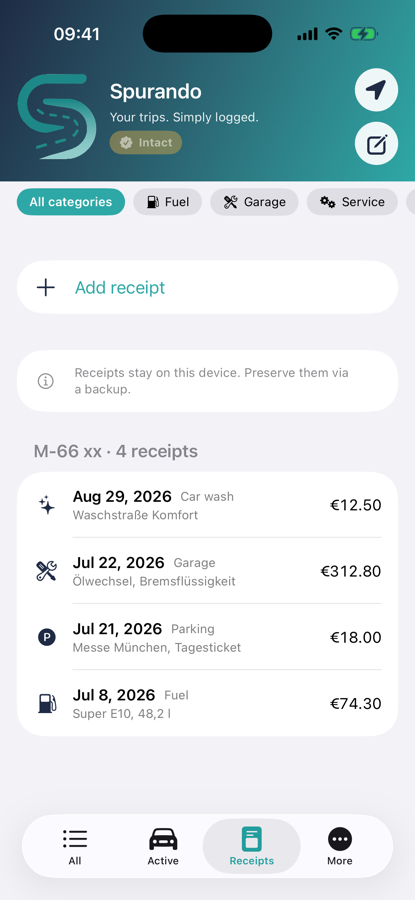 Spurando — receipts per vehicle