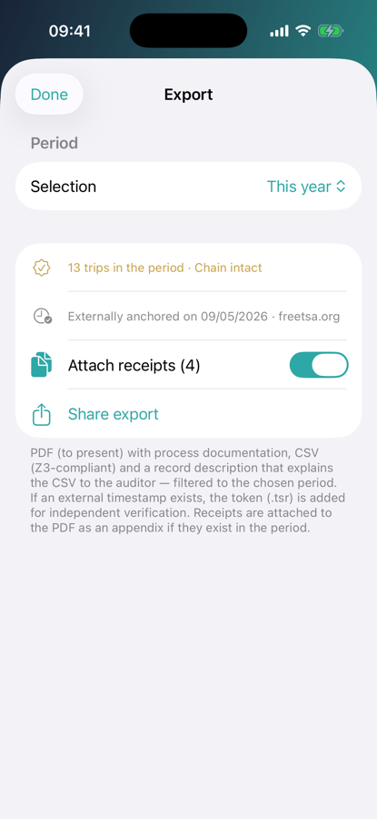 Spurando — export for the tax audit
