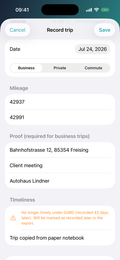 Spurando — late entry with a mandatory reason